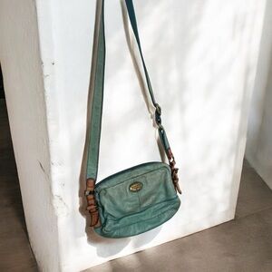 Fossil turquoise Leather Crossbody Bag boho western shabby chic coastal cowgirl
